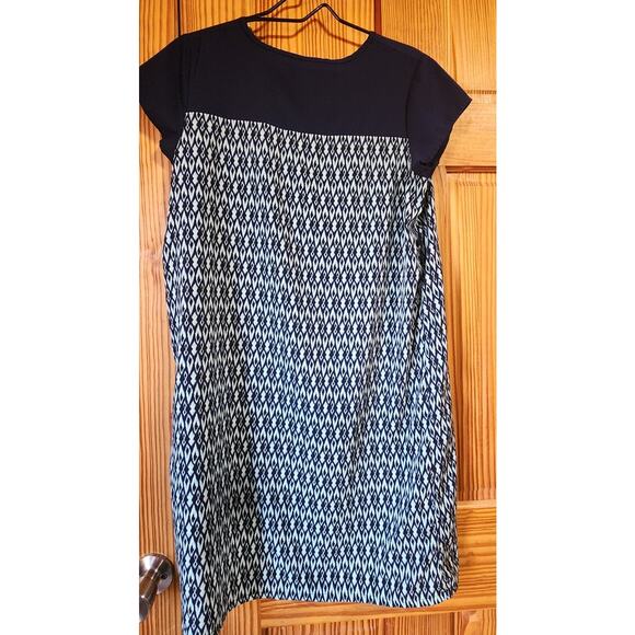 Liz Lange Maternity Dress Womens Size S Navy Blue Aqua Geometric Shift Dress - Picture 2 of 6